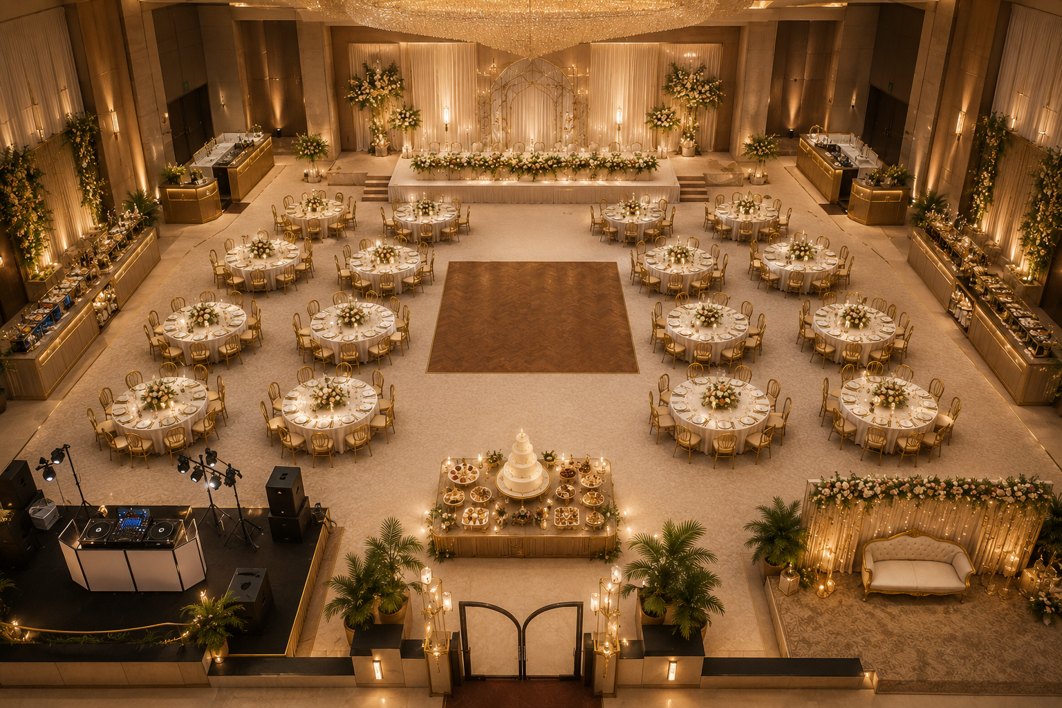 Vista general · Salón con candelabros
